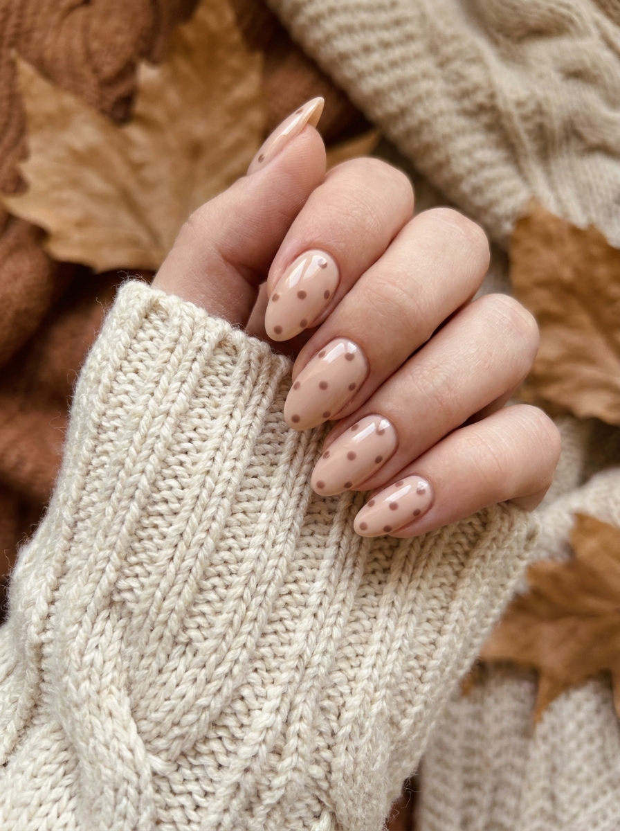 Brown Polka Dot Nails mit braunen Punkten auf Nude-Basis
